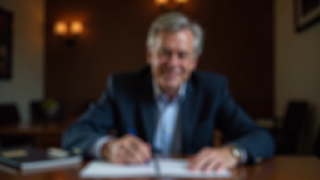 Muž s notářem podepisující závěť v notářské kanceláři